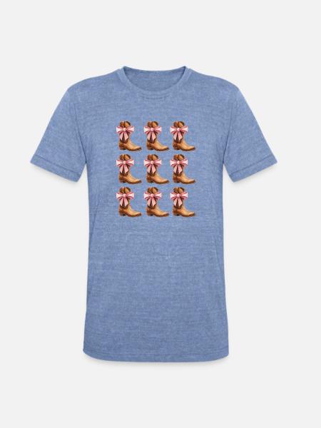 Cowgirl Boots and Pink Bows Rodeo - Unisex Tri-Blend T-Shirt - heather blue