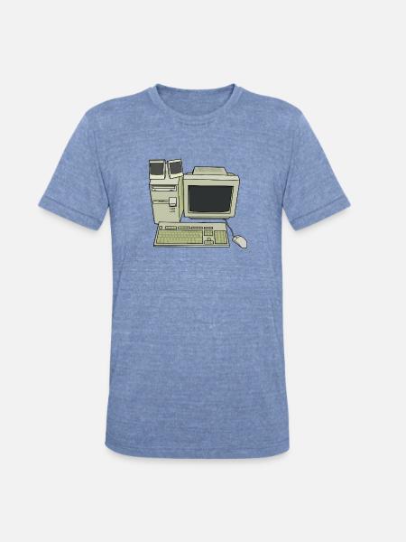 Retro Computer Desk Setup - Unisex Tri-Blend T-Shirt - heather blue