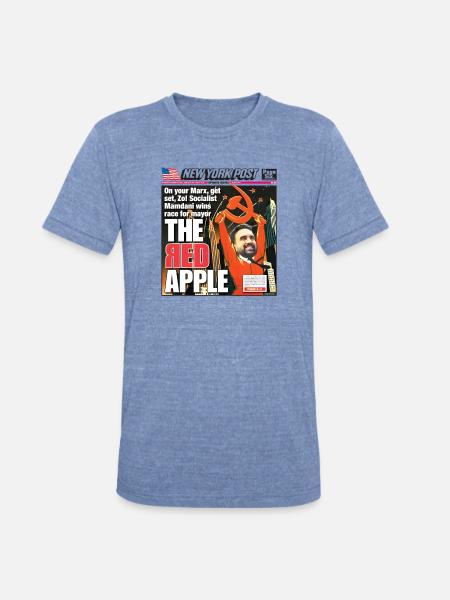 The Red Apple New York Post Zohran Mamdani  - Unisex Tri-Blend T-Shirt - heather blue