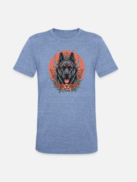 Floral Wolfdog Circle - Unisex Tri-Blend T-Shirt - heather blue