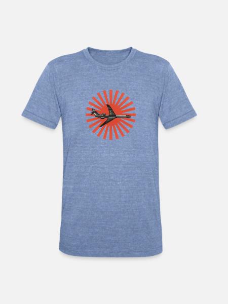 Red Sunburst plane Emblem - Unisex Tri-Blend T-Shirt - heather blue