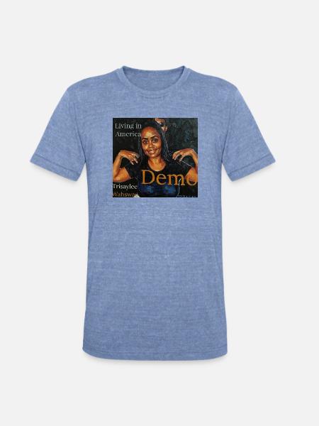 Living in America Portrait Tee - Unisex Tri-Blend T-Shirt - heather blue