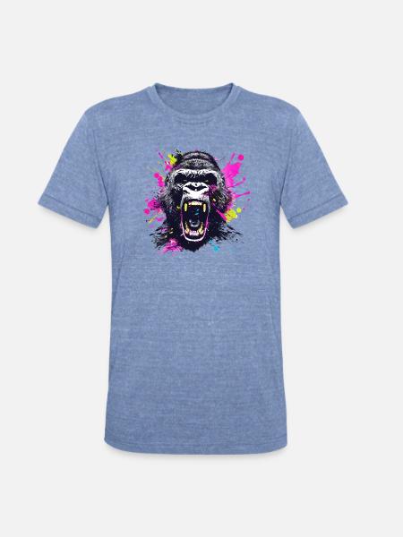 Neon Splash Gorilla Roar - Unisex Tri-Blend T-Shirt - heather blue
