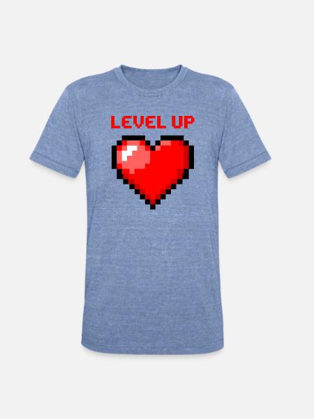 Level Up Pixel Heart - Unisex Tri-Blend T-Shirt - heather blue