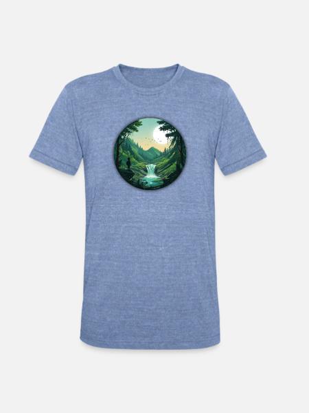 Moonlit Forest Valley - Unisex Tri-Blend T-Shirt - heather blue