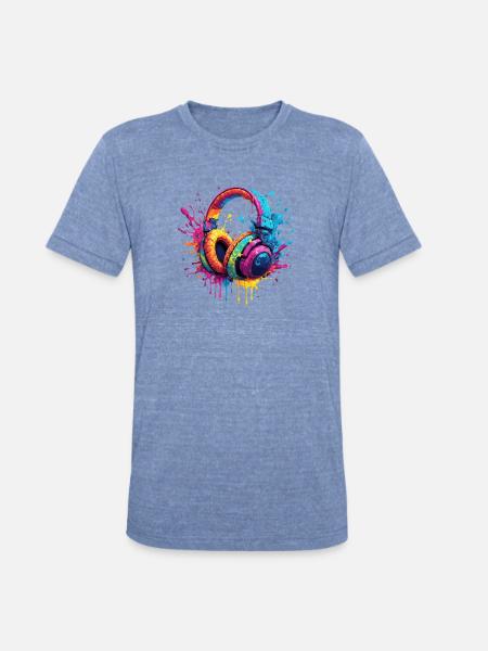 Neon Splash Headphones Art - Unisex Tri-Blend T-Shirt - heather blue