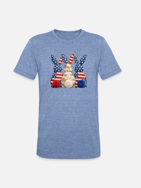 Patriotic Bunny Trio - Unisex Tri-Blend T-Shirt - heather blue