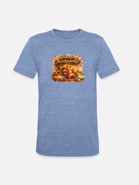 Thanksgiving Harvest Feast - Unisex Tri-Blend T-Shirt - heather blue