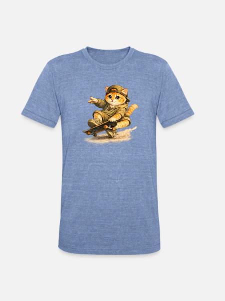 Skate Kitten on Board - Unisex Tri-Blend T-Shirt - heather blue