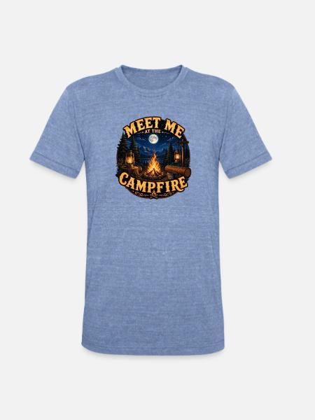 Meet Me Campfire Night - Unisex Tri-Blend T-Shirt - heather blue