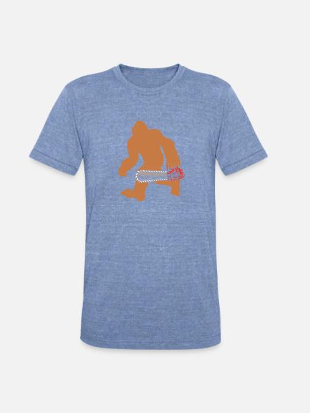 Lumberjack Bigfoot Chainsaw - Unisex Tri-Blend T-Shirt - heather blue