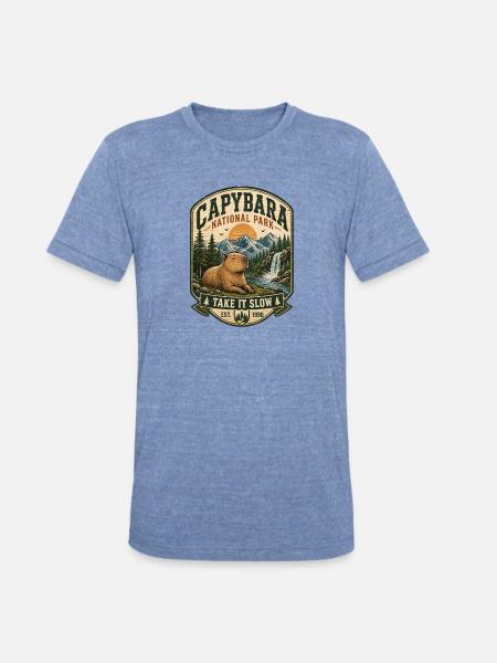 Capybara National Park Patch - Unisex Tri-Blend T-Shirt - heather blue