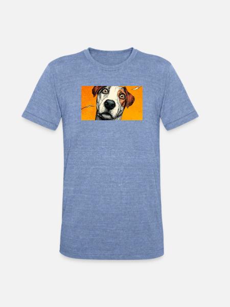 Surprised Pup Pop Portrait - Unisex Tri-Blend T-Shirt - heather blue