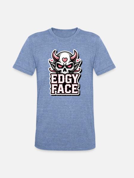 Edgy Face Skull - Unisex Tri-Blend T-Shirt - heather blue