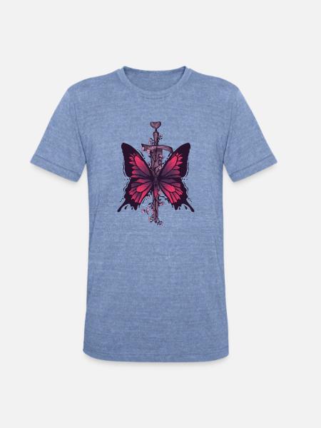 Butterfly Dagger - Unisex Tri-Blend T-Shirt - heather blue