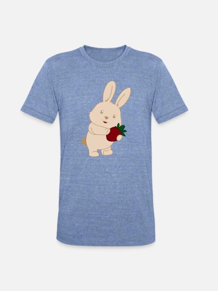 Bunny Holding Strawberry Charm - Unisex Tri-Blend T-Shirt - heather blue