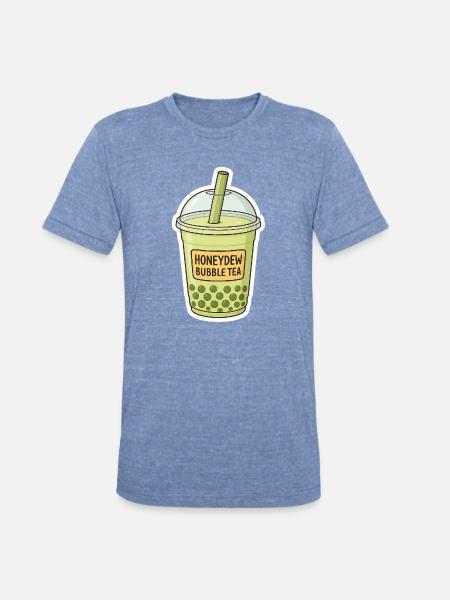 Honeydew Bubble Tea Illustration - Unisex Tri-Blend T-Shirt - heather blue