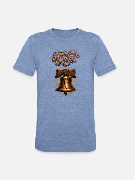Freedom Bells: Rustic Bronze Emblem - Unisex Tri-Blend T-Shirt - heather blue