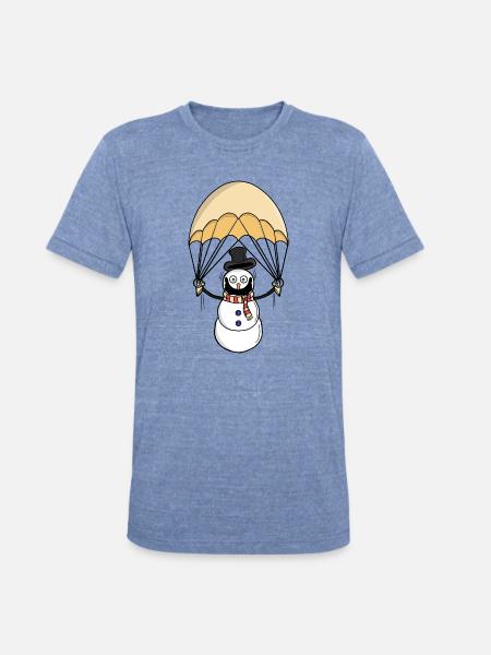 Parachuting Snowman - Unisex Tri-Blend T-Shirt - heather blue