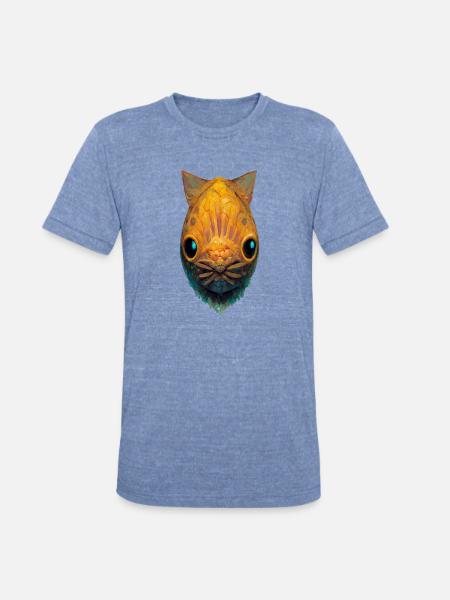 Cat face with fish body - Unisex Tri-Blend T-Shirt - heather blue