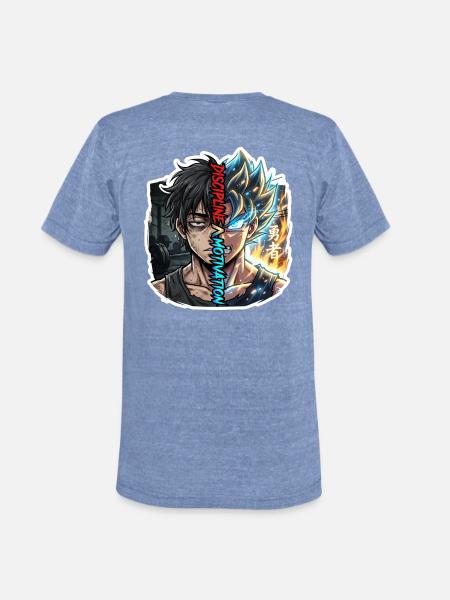 Dual Neon Warrior Split - Unisex Tri-Blend T-Shirt - heather blue