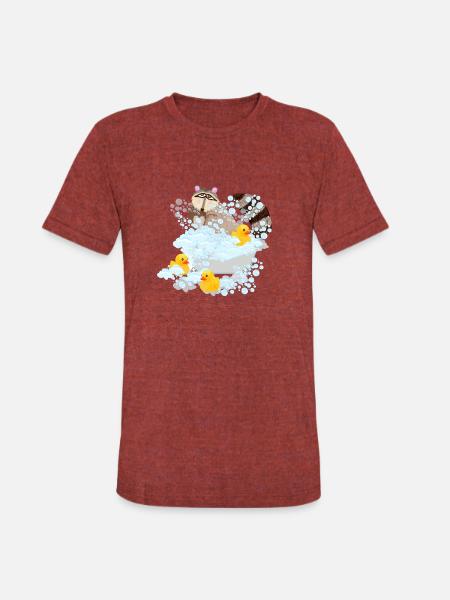 Raccoon, bubbles and Rubber Duckies - Unisex Tri-Blend T-Shirt - heather cranberry
