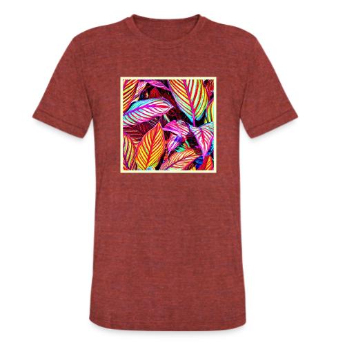Striped Neon Leaves Design - Unisex Tri-Blend T-Shirt