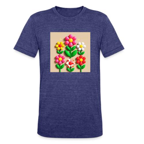 3D Flowers and Butterflies in Amber, Floral Design - Unisex Tri-Blend T-Shirt