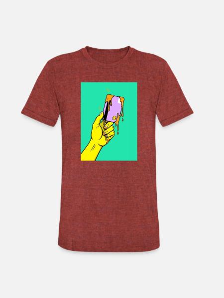 Melting Tech Pop Art Hand - Unisex Tri-Blend T-Shirt - heather cranberry