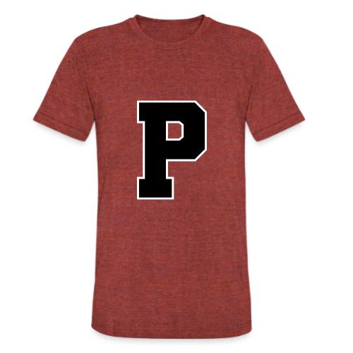 Varsity Letter P Athletic Alphabet Design - Unisex Tri-Blend T-Shirt