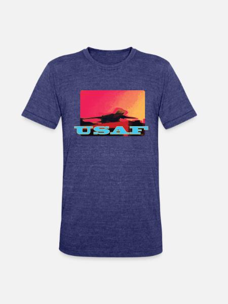 USAF F-14 Tomcat Airplane - Unisex Tri-Blend T-Shirt - heather indigo
