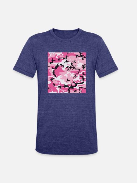 Pink Camo Camouflage - Unisex Tri-Blend T-Shirt - heather indigo