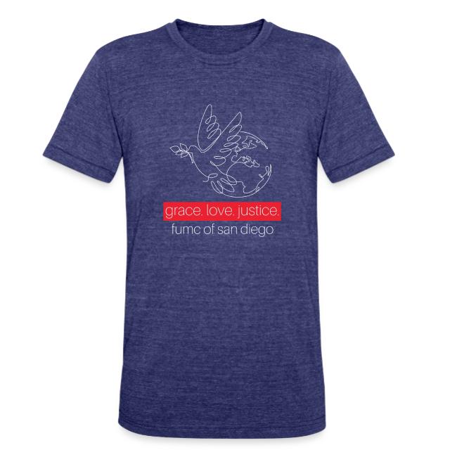 Grace. Love. Justice.- dove and earth graphic