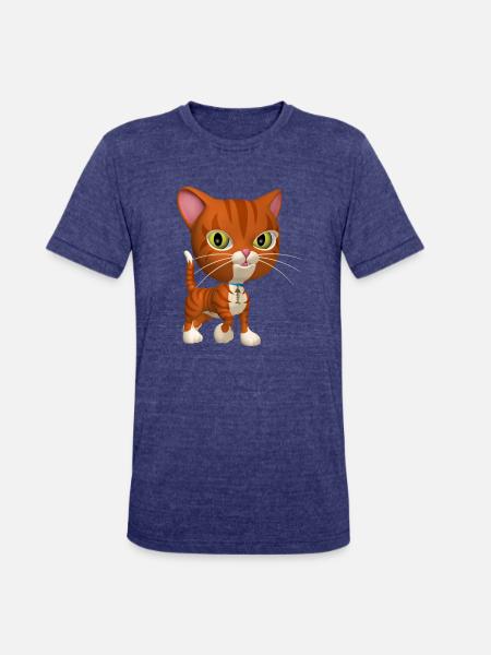 Orange Tabby Cat - Unisex Tri-Blend T-Shirt - heather indigo