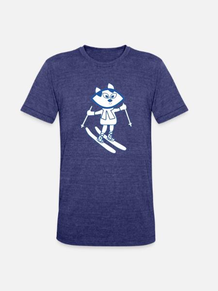 Blue cat skiing - Unisex Tri-Blend T-Shirt - heather indigo