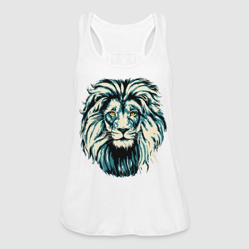 Blue Lion Head Portrait Drawing - Turquoise Lion - Women's Flowy Tank Top by Bella