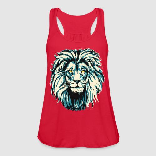 Blue Lion Head Portrait Drawing - Turquoise Lion - Women's Flowy Tank Top by Bella