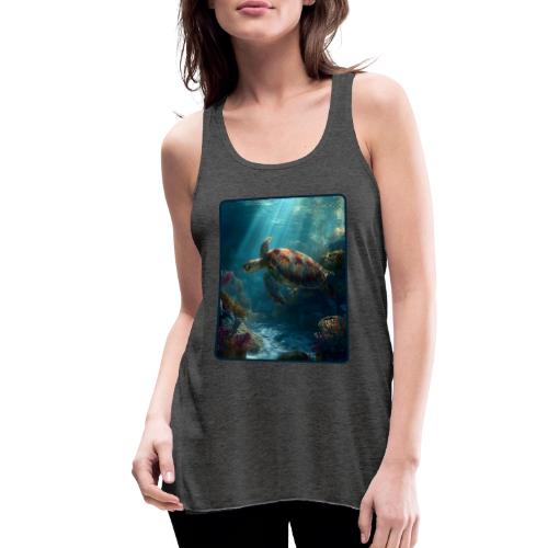 Sea Turtle Coral Reef Design - Women's Flowy Tank Top by Bella