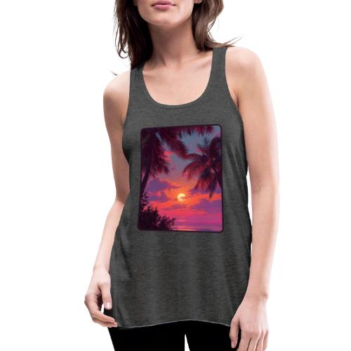 Tropical Sunset Palm Silhouette Design - Women's Flowy Tank Top by Bella