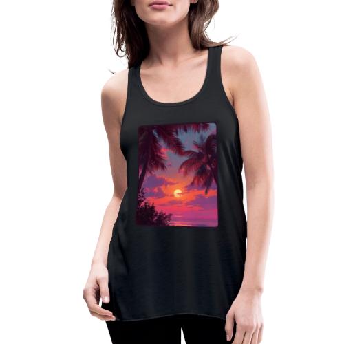 Tropical Sunset Palm Silhouette Design - Women's Flowy Tank Top by Bella