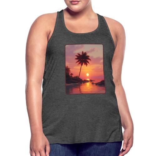 Tropical Beach Sunset Palm Design - Women's Flowy Tank Top by Bella