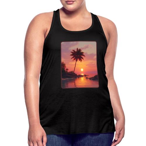 Tropical Beach Sunset Palm Design - Women's Flowy Tank Top by Bella