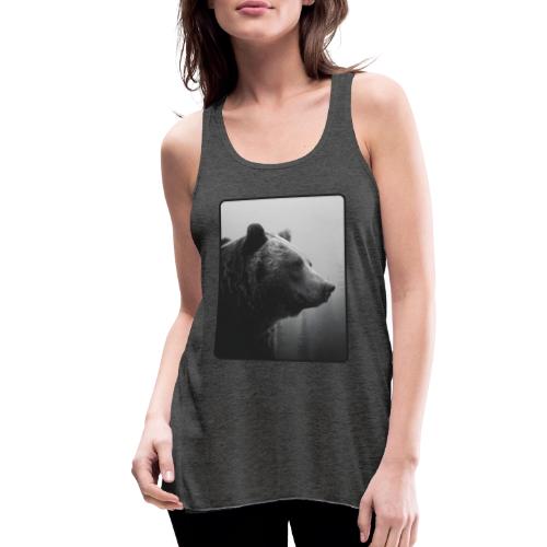 Grizzly Bear Black White Portrait Design - Women's Flowy Tank Top by Bella