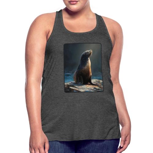 Fur Seal Artistic Shore Portrait Design - Women's Flowy Tank Top by Bella