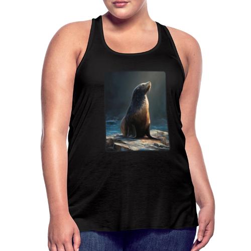 Fur Seal Artistic Shore Portrait Design - Women's Flowy Tank Top by Bella