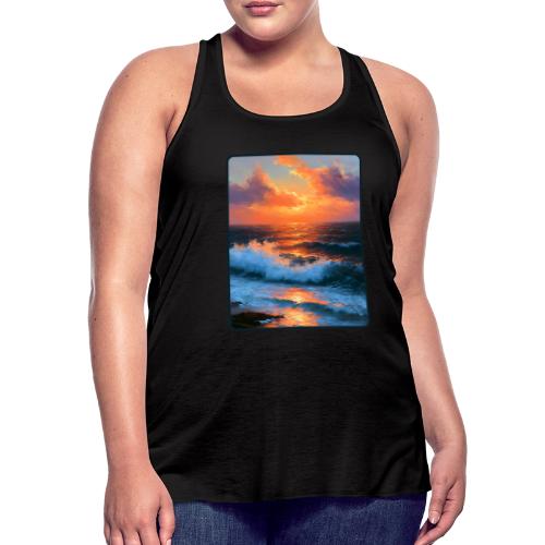 Sunset Storm Waves Oil Painting - Women's Flowy Tank Top by Bella