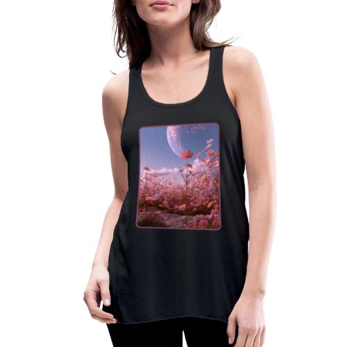 Cosmic Moon & Cosmos Flowers Art - Women's Flowy Tank Top by Bella