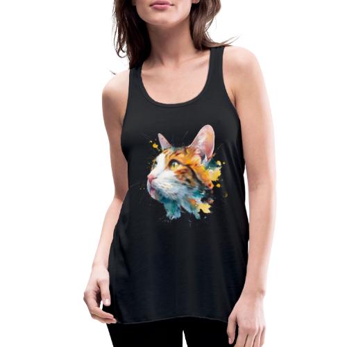 Cat: Feline Ink Burst - Women's Flowy Tank Top by Bella