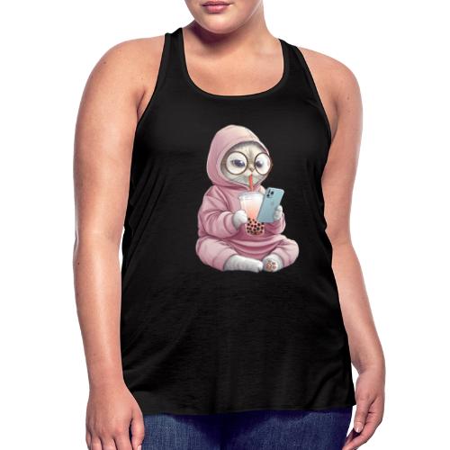 Cool Cat Bubble Tea Cartoon Design - Women's Flowy Tank Top by Bella
