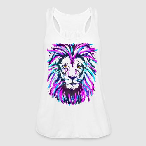 Neon Pink Lion Head Portrait Drawing - Purple Lion - Women's Flowy Tank Top by Bella